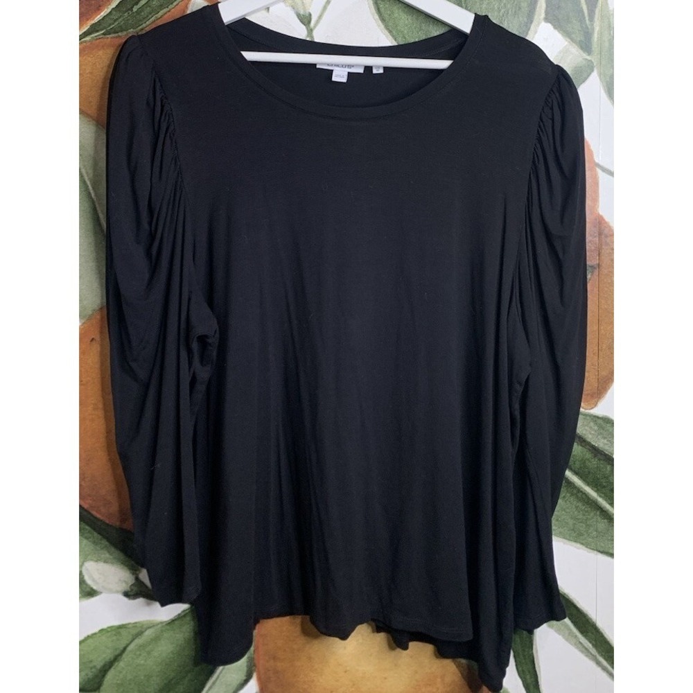 Chicos Size 3 US XL Black Pleated Sleeves Jersey Knit Blouse Top